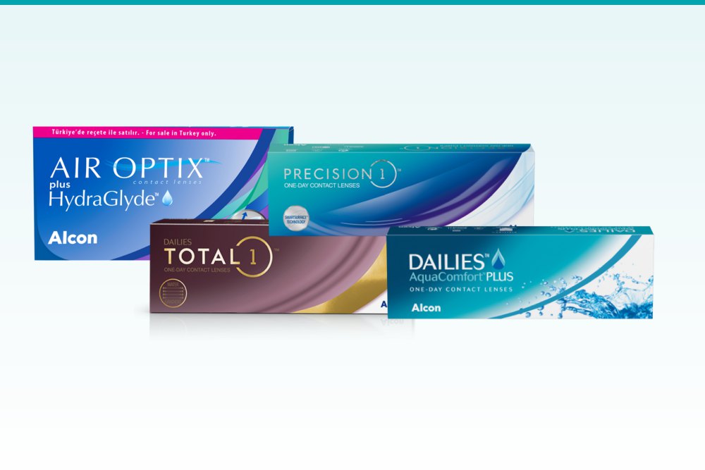 Alcon Air Optix, Dailies Total 1, Precision1 ve Dailies AquaComfort Plus kutuları