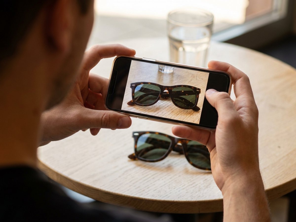 Güneş gözlüğünün fotoğrafını telefonla çekip WhatsApp'tan gönderen kişi